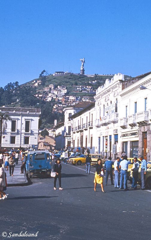 Ecuador - Quito street view and a look up at the Cerro Panecillo Ecuador - Quito street view and a look up at the Cerro Panecillo