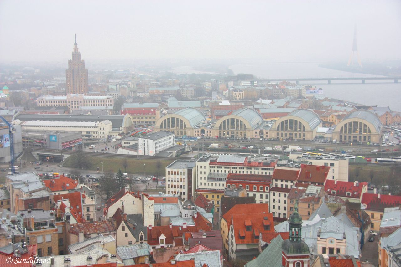 Latvia - Riga - View of town and Latvia - Riga - Market Halls and Daugava River Latvia - Riga - View of town and Latvia - Riga - Market Halls and Daugava River