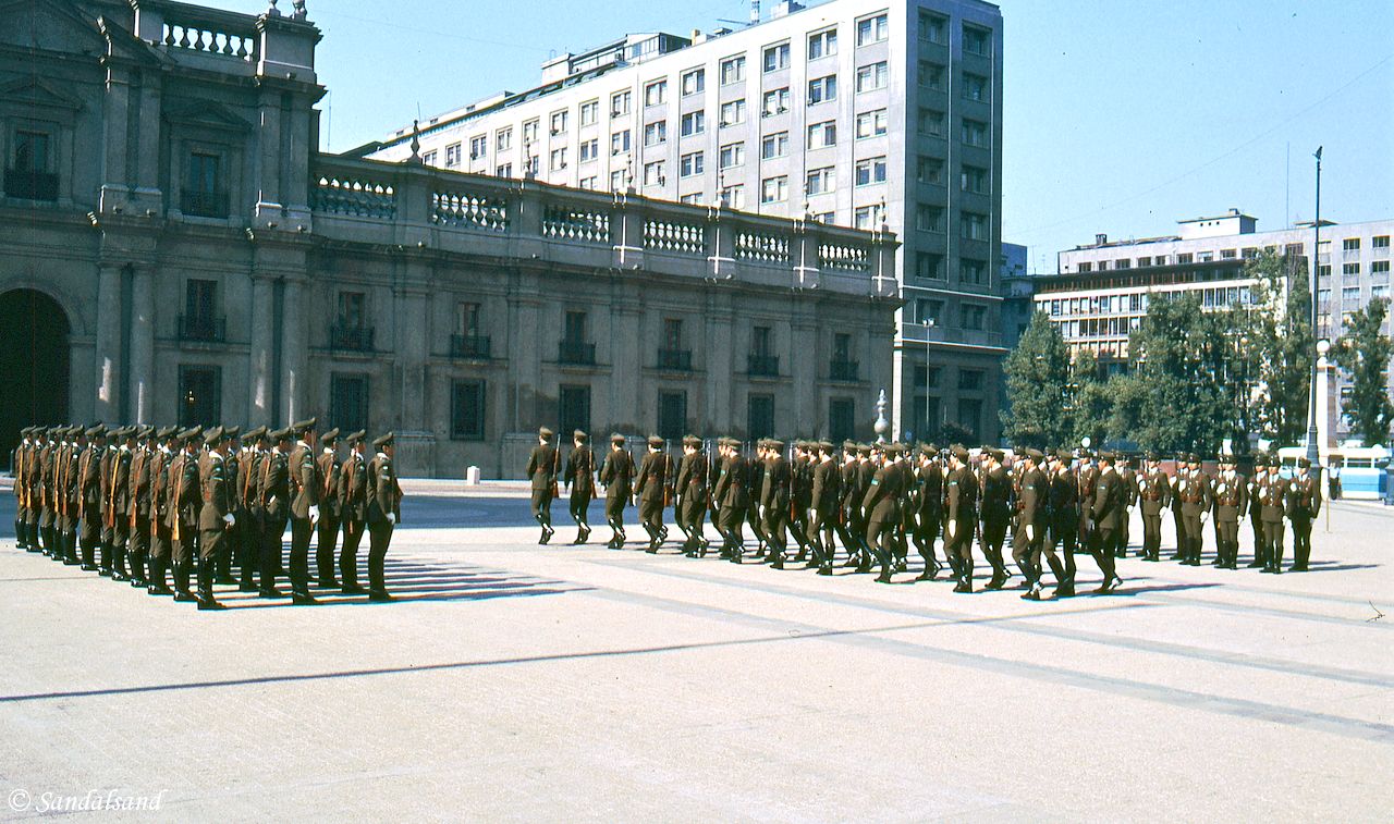 Chile - Santiago - Soldiers parading in front of La Moneda Presidential Palace