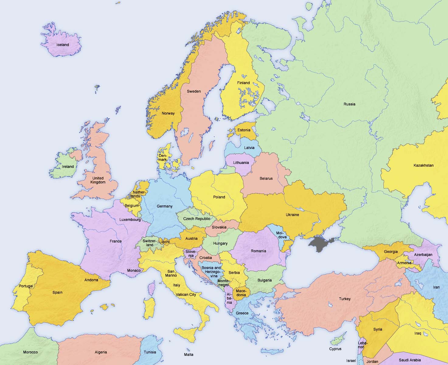 Countries of Europe (Wikimedia, open source)