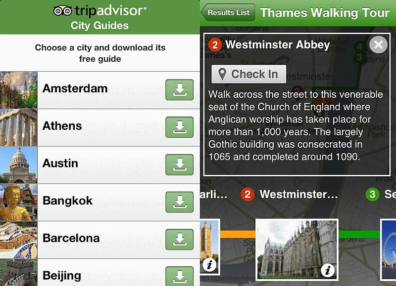 Tripadvisor London guide Screenshots, used in 2012