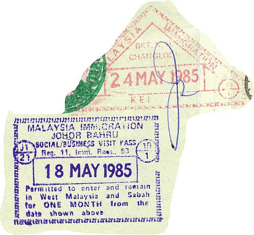 Malaysia and exit stamps, 1985