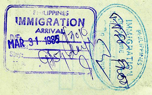 Philippines entry and exit stamps, 1985