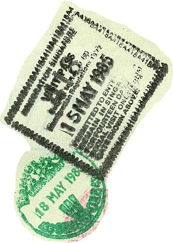 Singapore entry and exit stamps, 1985
