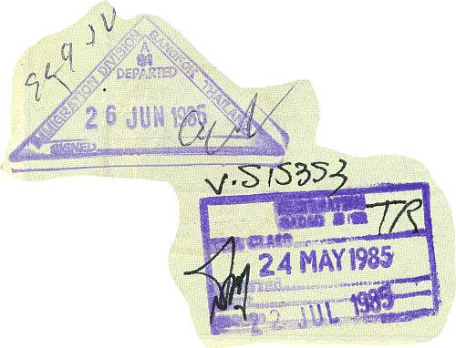 Thailand entry and exit stamps, 1985