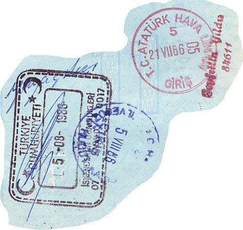 Turkey entry and exit stamps, 1986