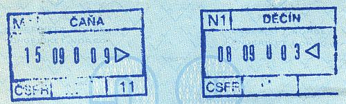 Czechoslovakia entry and exit stamps, 1990